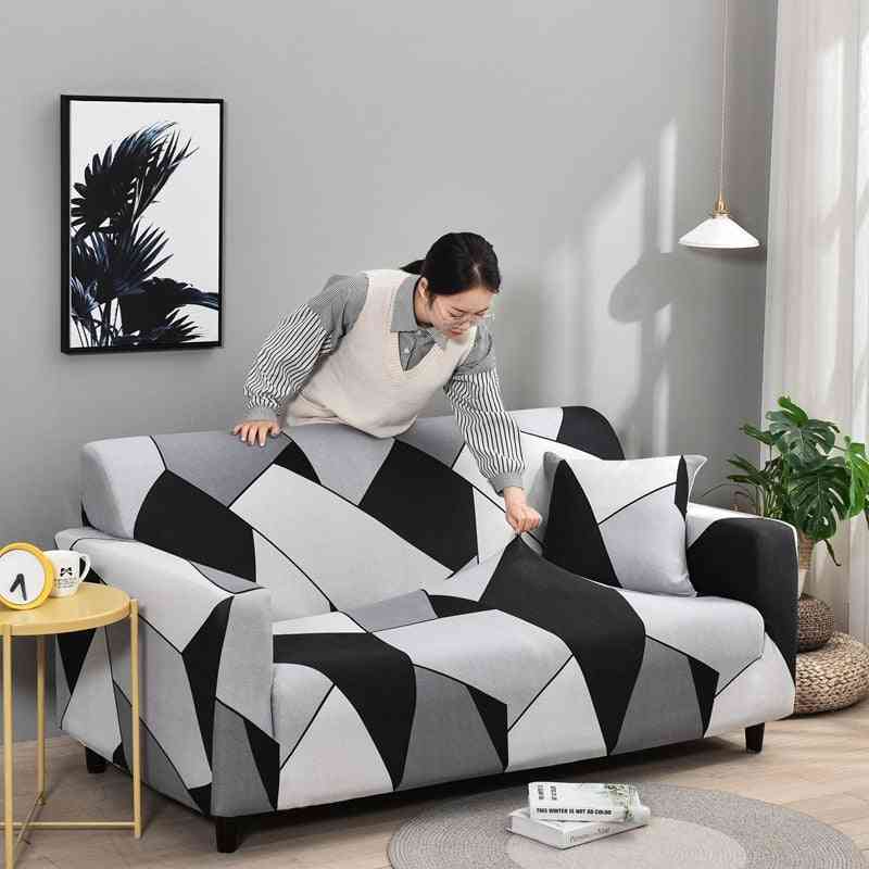 Geometry Plaid Sofa Cover, Elastic Couch Chair Cover