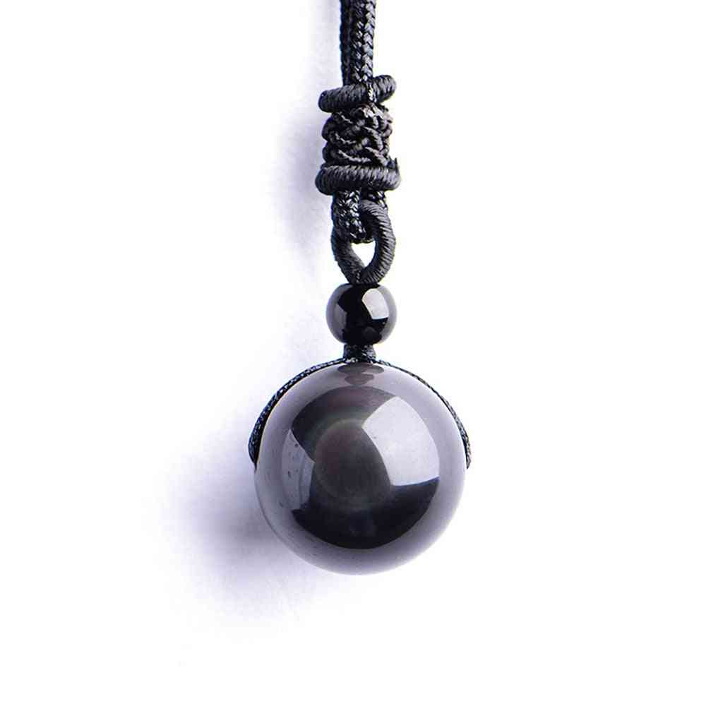 Obsidian Tiger Eye Stone Pendant Necklace