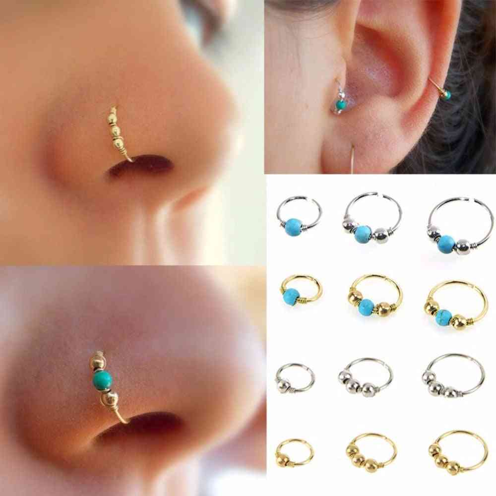 Round Beads Nose Ring Stud Ear Nostril Hoop Body Piercing Jewelry