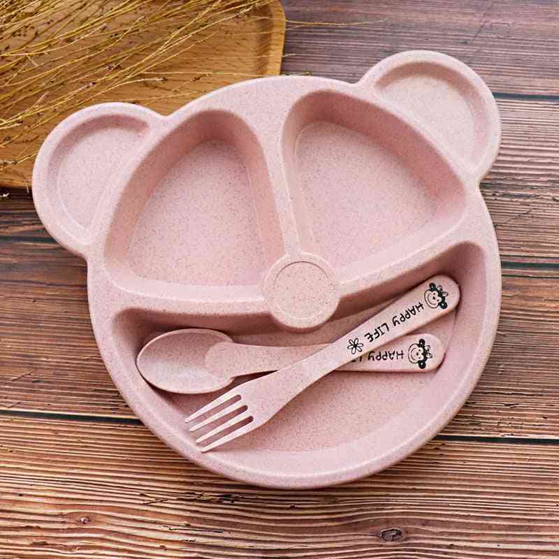 Cartoon Bear- Baby Bowl+ Spoon+ Fork, Feeding Food Tableware, Dinnerware Set