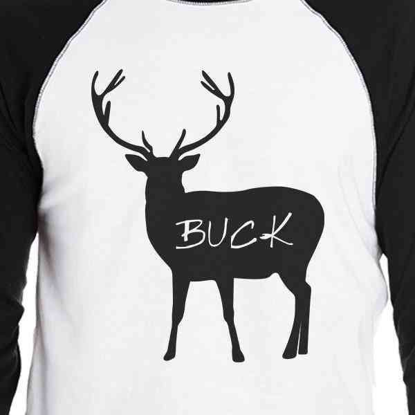 Buck Doe And Fawn- Men's Black And White Baseball T-shirt