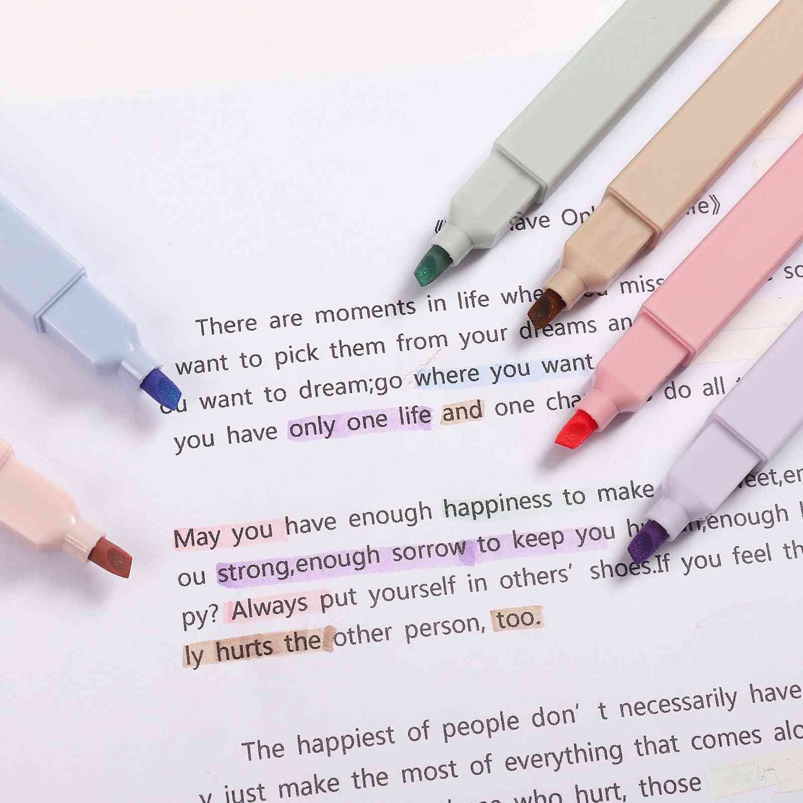 6pcs/set Soft Tip Highlighter Light Color Kawaii Marker Pen