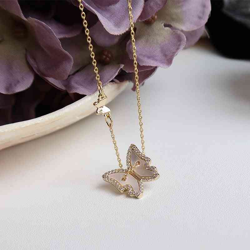 925 Sterling Silver Shell Butterfly Clavicle Chain Necklaces