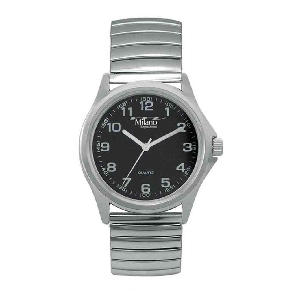 Silver Flex Band Watch With Black Dial