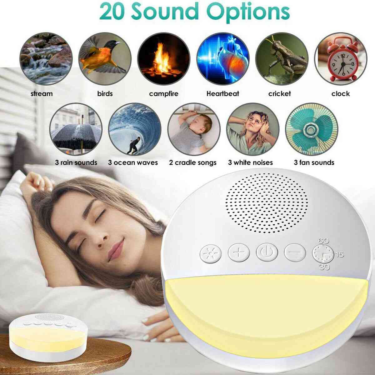 Noise Machine Timed Shutdown Sleeping Aid Therapy Device For Relaxation