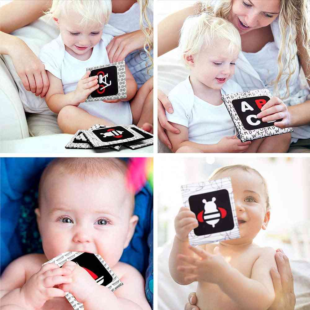 Sort og hvide bløde flash -kort, 26 mønstre babyer visuelt puslespil