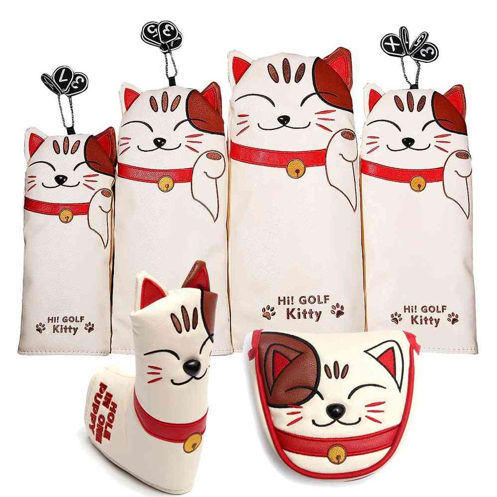 Cat Pu Leather- Kitty Embroidery, Golf Club Head Covers