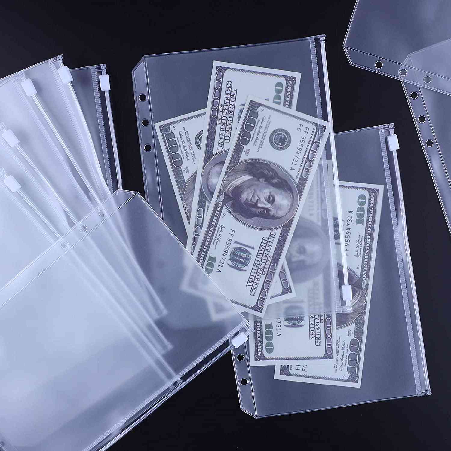 Hul bindelommer vandtætte pvc kontanter budget lynlås konvolutter
