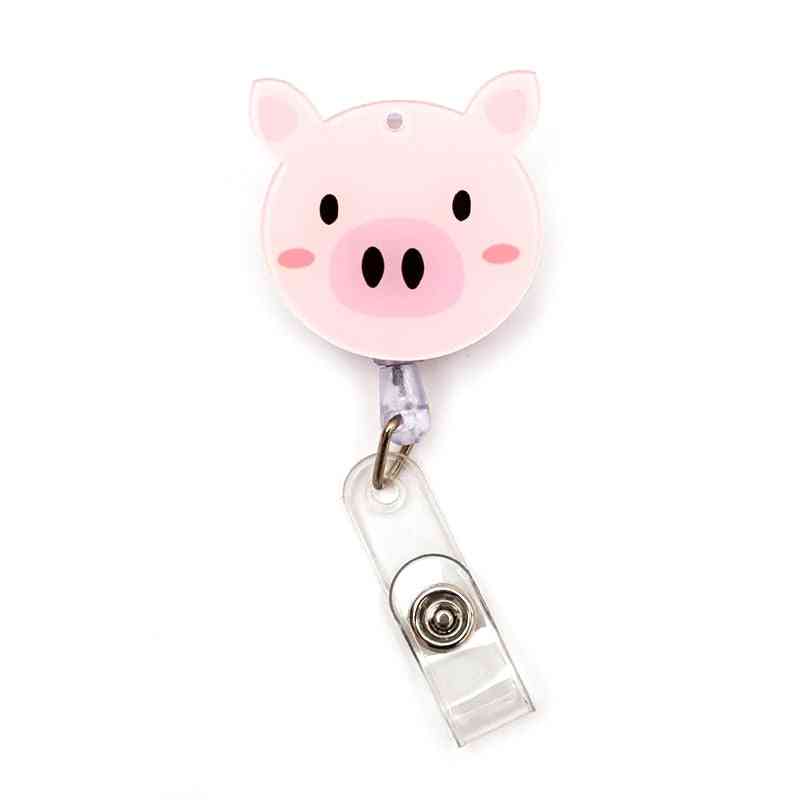 Cute Pink Pig Clown Retractable Creative Card Holder Badge Reel