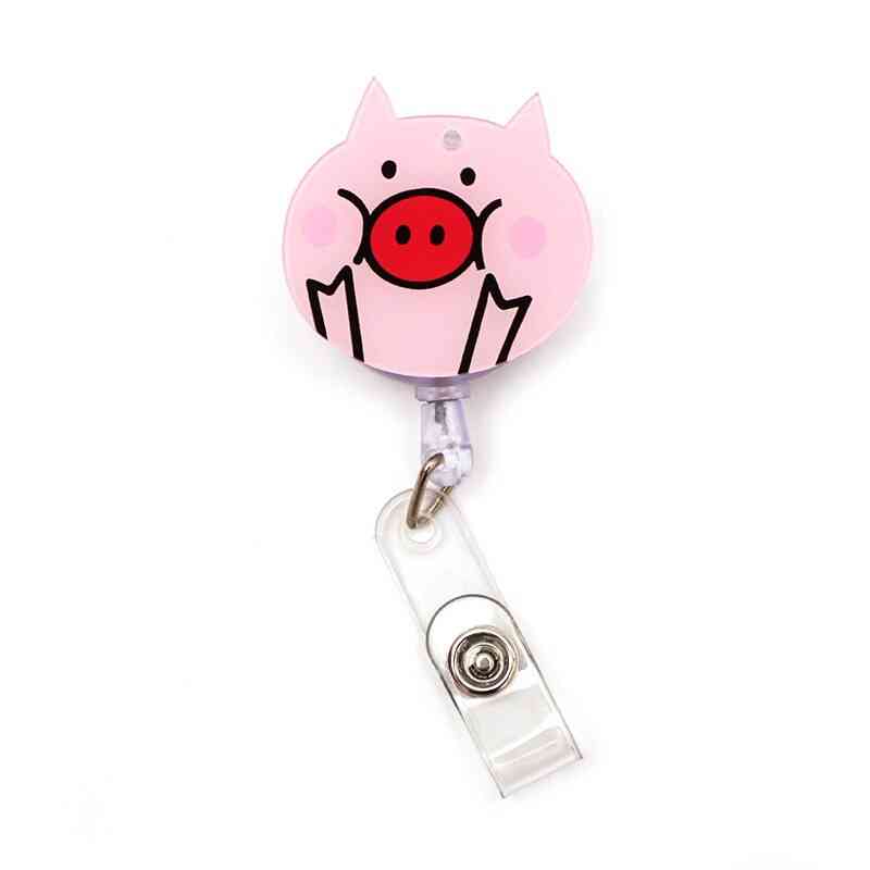 Cute Pink Pig Clown Retractable Creative Card Holder Badge Reel
