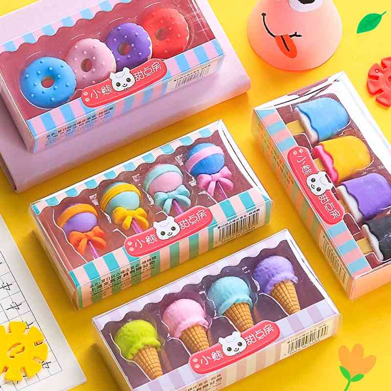 Yummy Mini Lollipop Icecream Popsicle Donuts Dessert Erasers Set