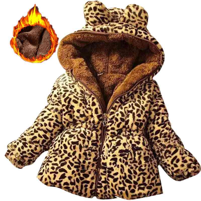 Winter Full Sleeve Leopard Faux Fox Fur Collar Coat