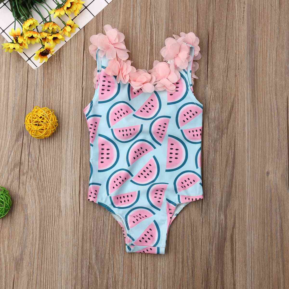 Baby Watermelon Print Swimming Backless Floral Bikini Suit