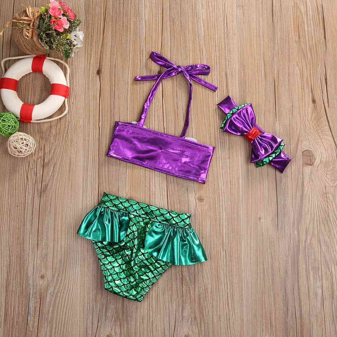 Kids Baby Swimwear Scale Print Halter Set Bandage Bathing Suit Beach
