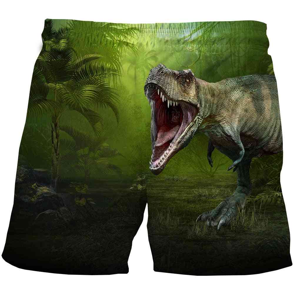 Summer- 3d Dinosaur Print, Short-sleeves Swimwear Shorts For,