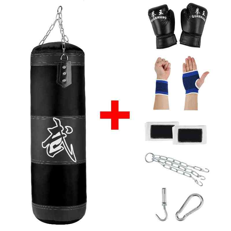 Empty-heavy Fitness Gym, Kick Boxing With Hanging Punching Sandbag
