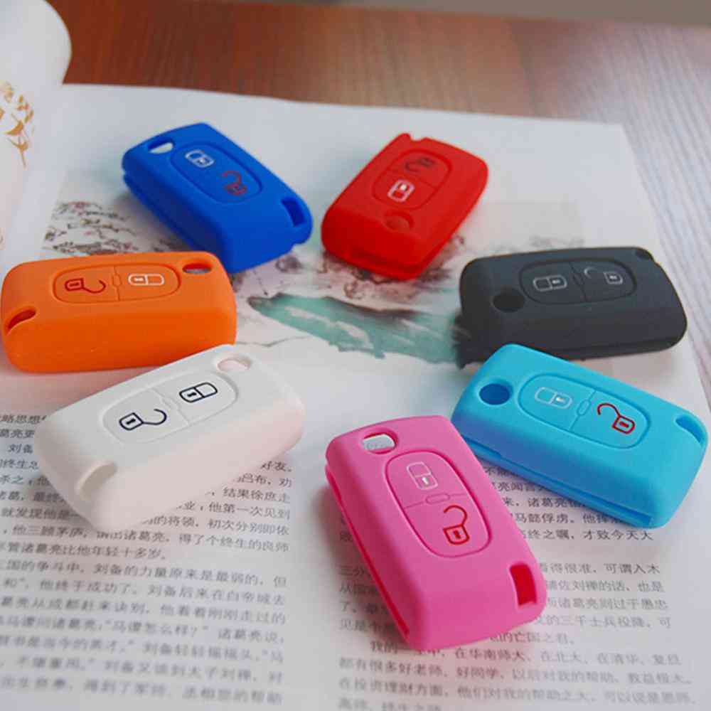 2-buttons Silicone, Car Key Case Cover, Flip Remote Holder