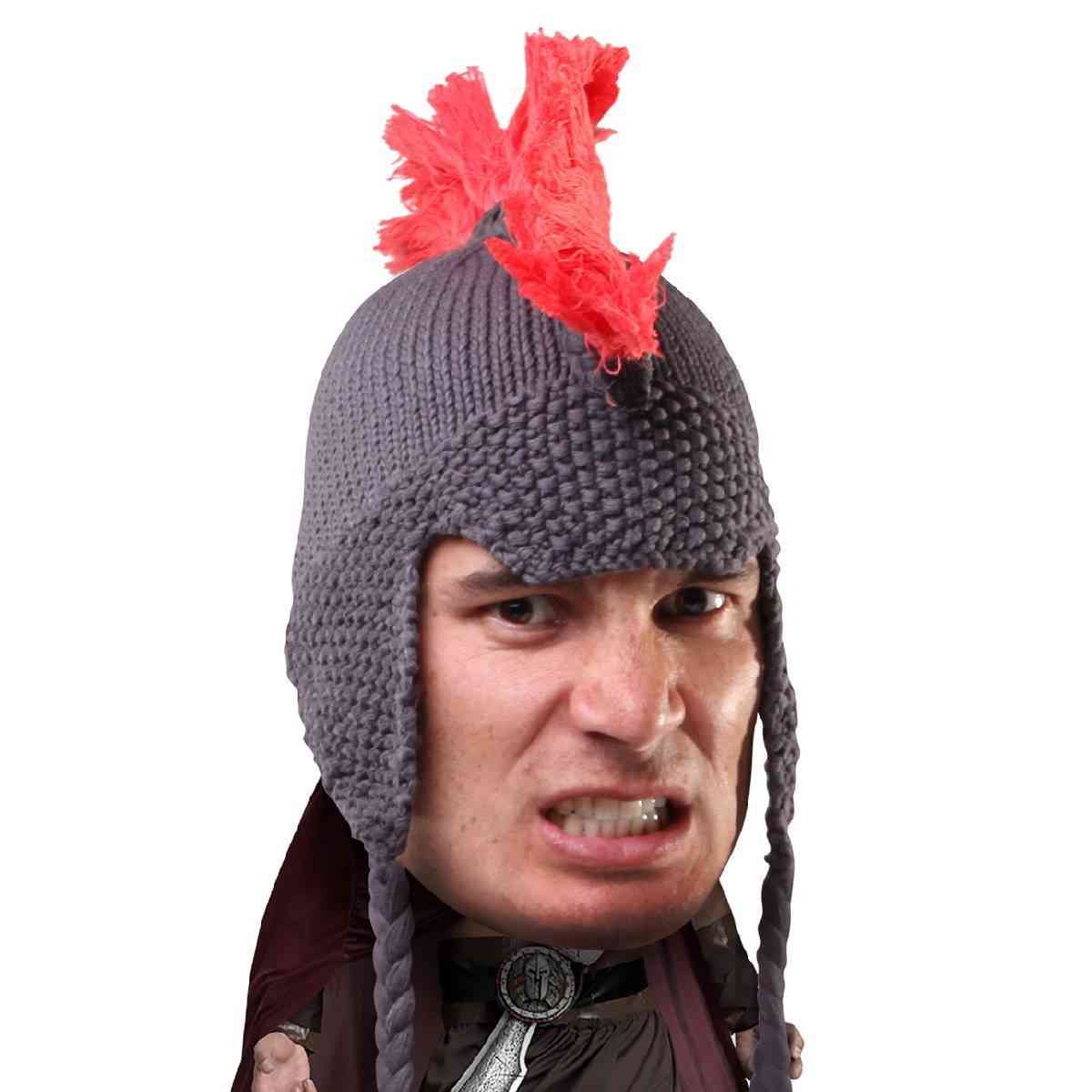Spartan Knit Helmet With Pink Mohawk And Long Tassels