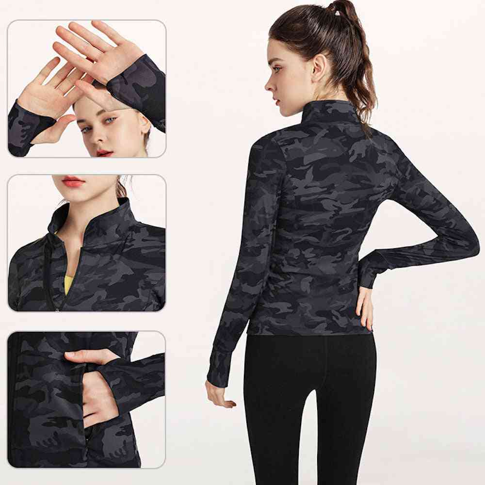 Sports Top Long Sleeved- Outerwear Yoga Camouflage, Bomber Jacket