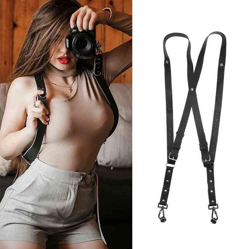 Universal Leather Camera Harness Hanger Shoulder Suspender Belt Strap