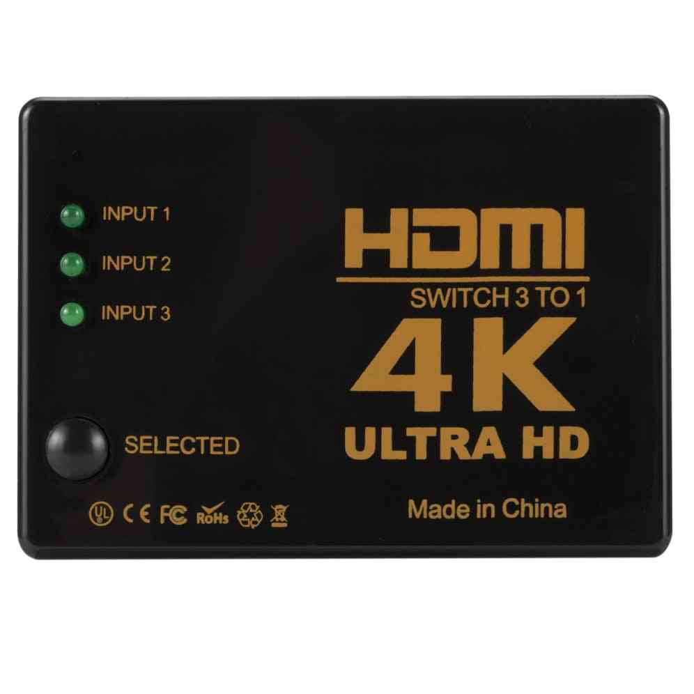 Hdmi Switch 4k Switcher, 3 In 1 Out Hd 1080p Video Cable Splitter Hub Adapter