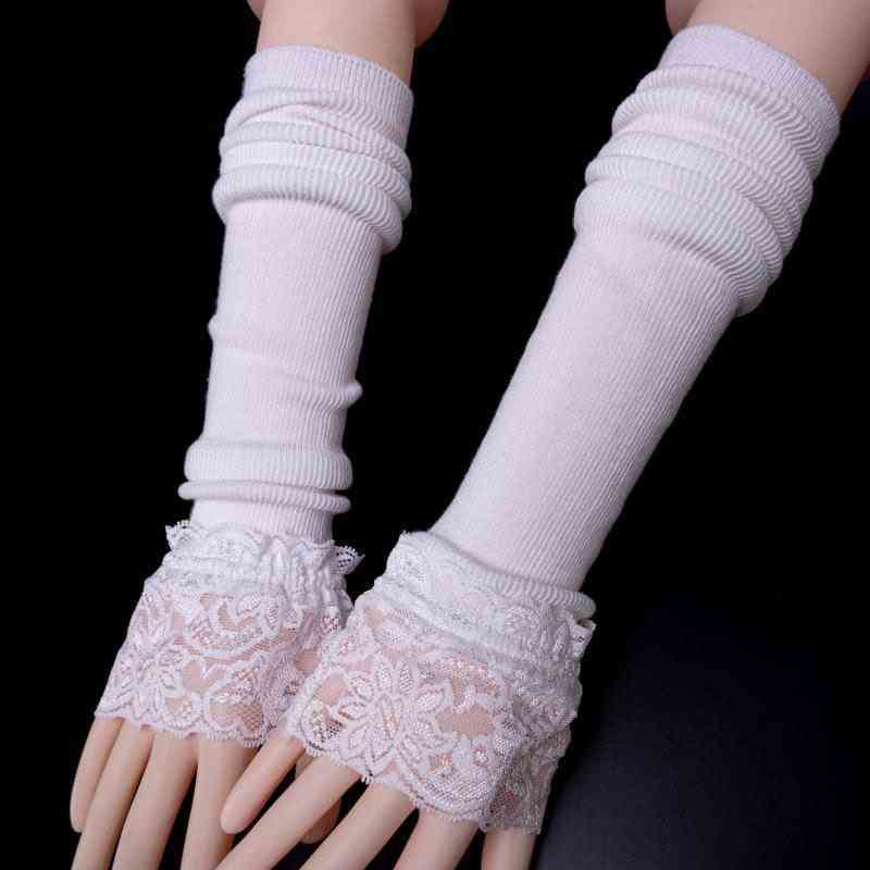 Cotton Mid-length, Cuffs Lace Knitted, Arm Sleeve, Covers Gloves