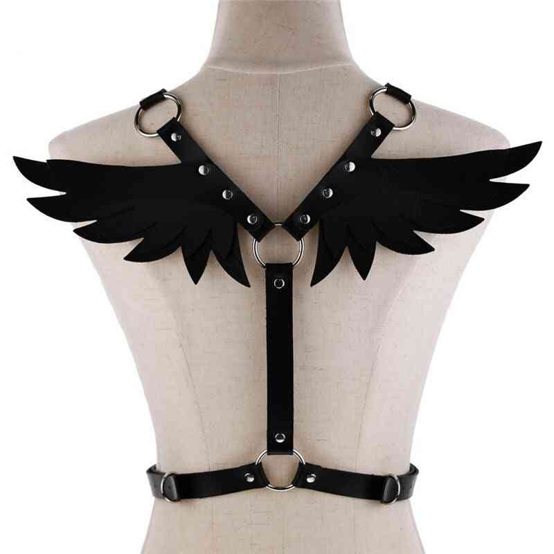 Pu Leather- Angel Wings Harness, Sexy Gothic Punk, Garter Belt