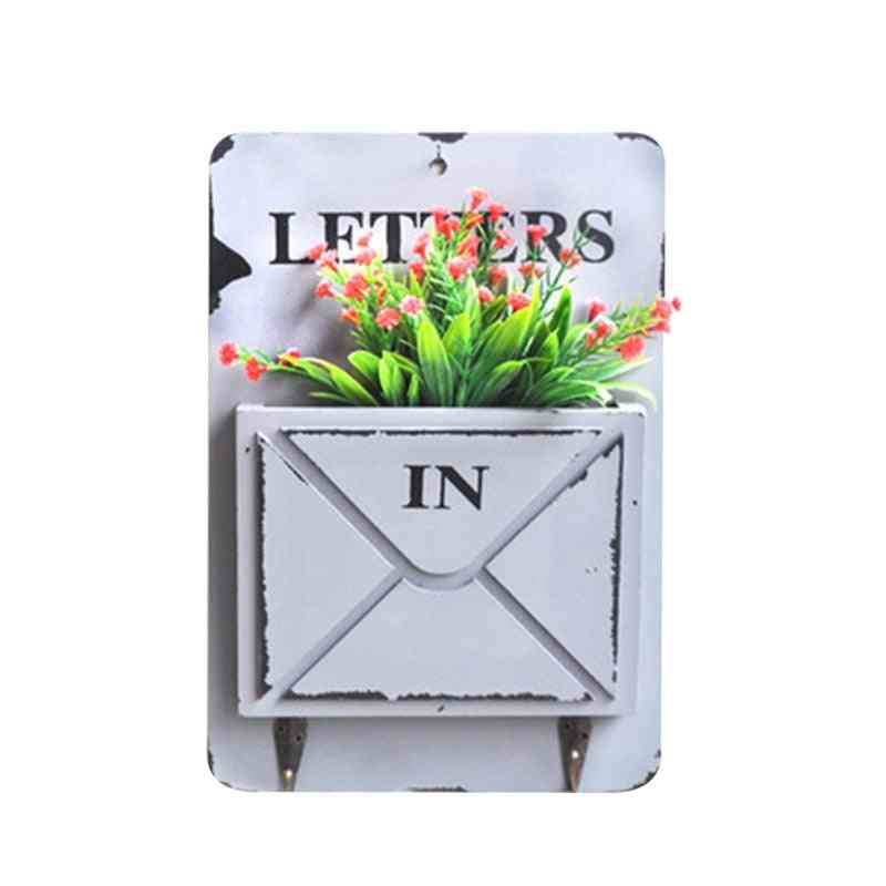 Vintage Wall Mount Mailbox Post Box, Mini Flower Pot Decor