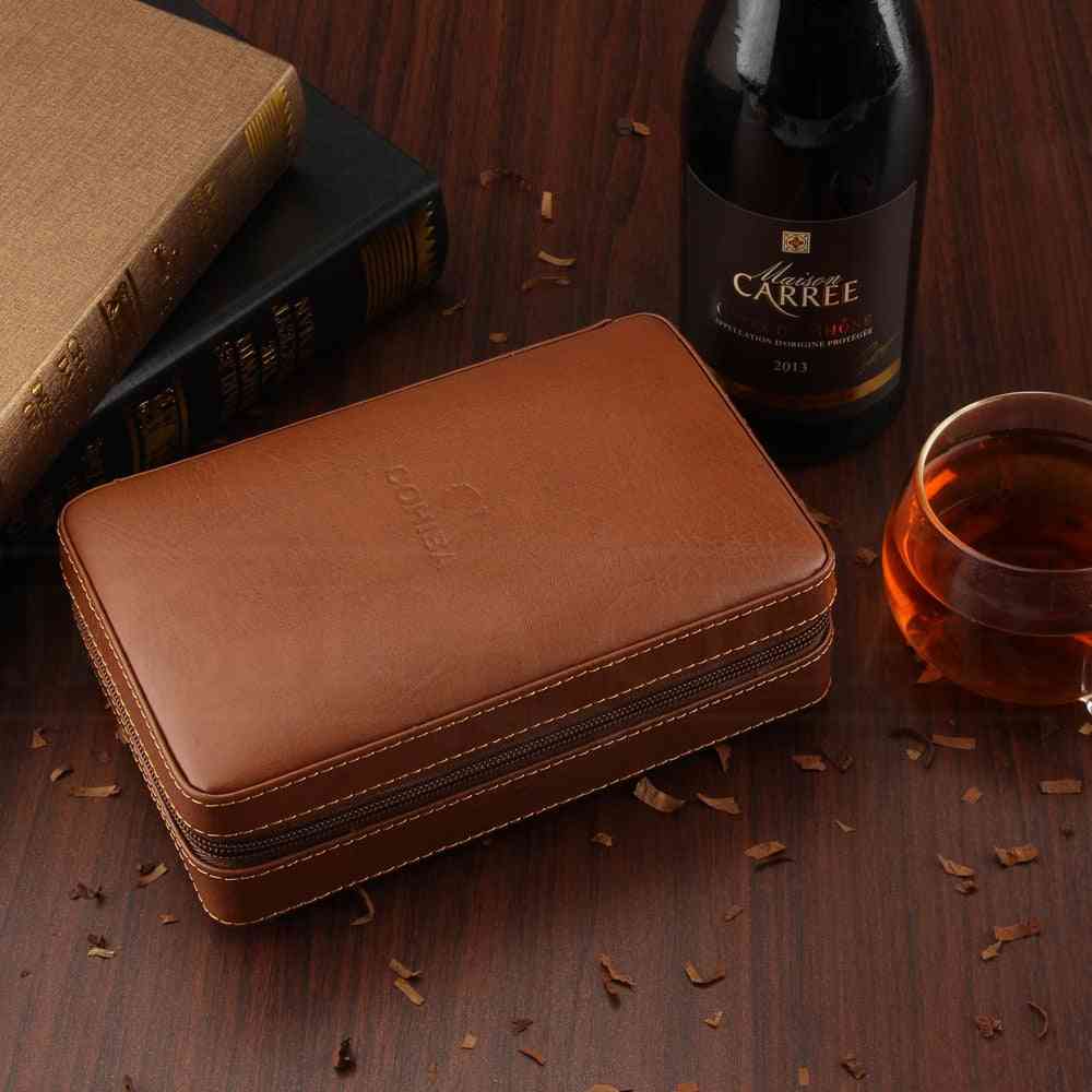 Wood Cigar Humidor Box Travel Leather Cigar Case