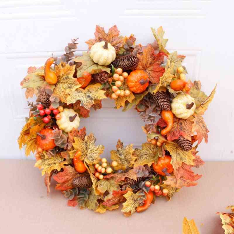 Autumn Theme Door Wreath Artificial Pumpkin