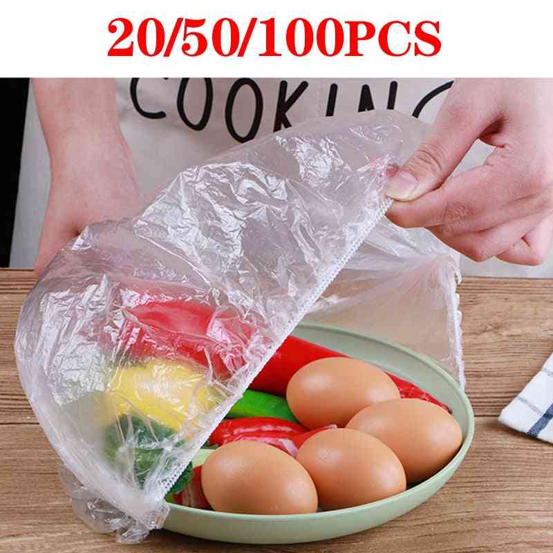 Reusable Fresh Food Storage Bags For Bowls Elastic Plate Silicone Lid Covers Fresh Food Pouch Vacuum Bags Women Shower Caps