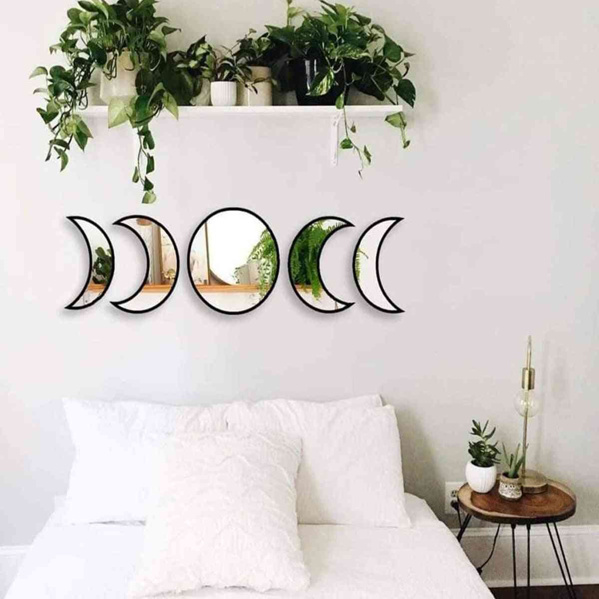 Wooden Acrylic Moon Shaped Wall Mirror Decorative