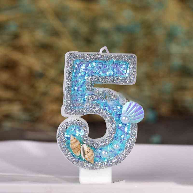 Blue Shell Glitter Number Birthday Candles Cake Toppers