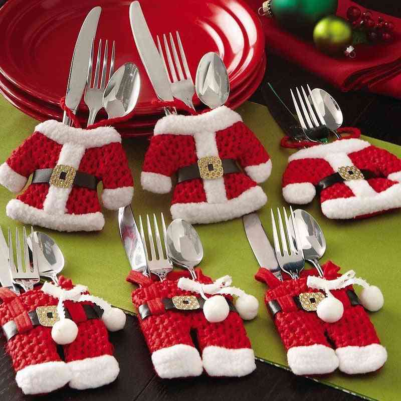 Christmas Tableware Holder Knife Fork Cutlery Set Skirt Pants