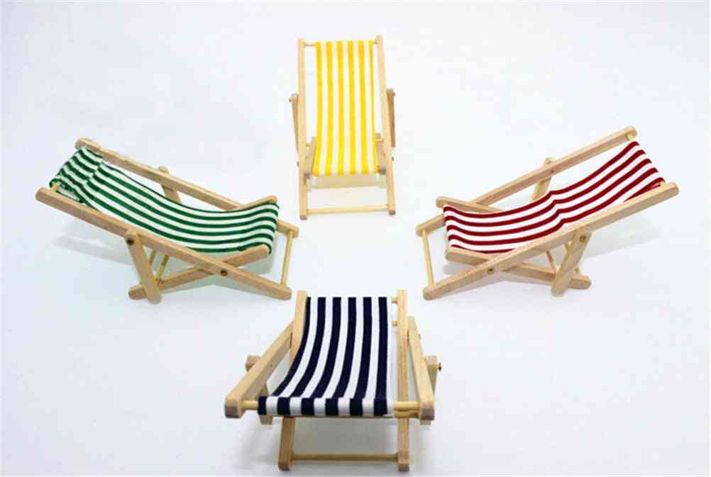 Foldable Wooden Deckchair Lounge Beach Chair- Doll Accessories