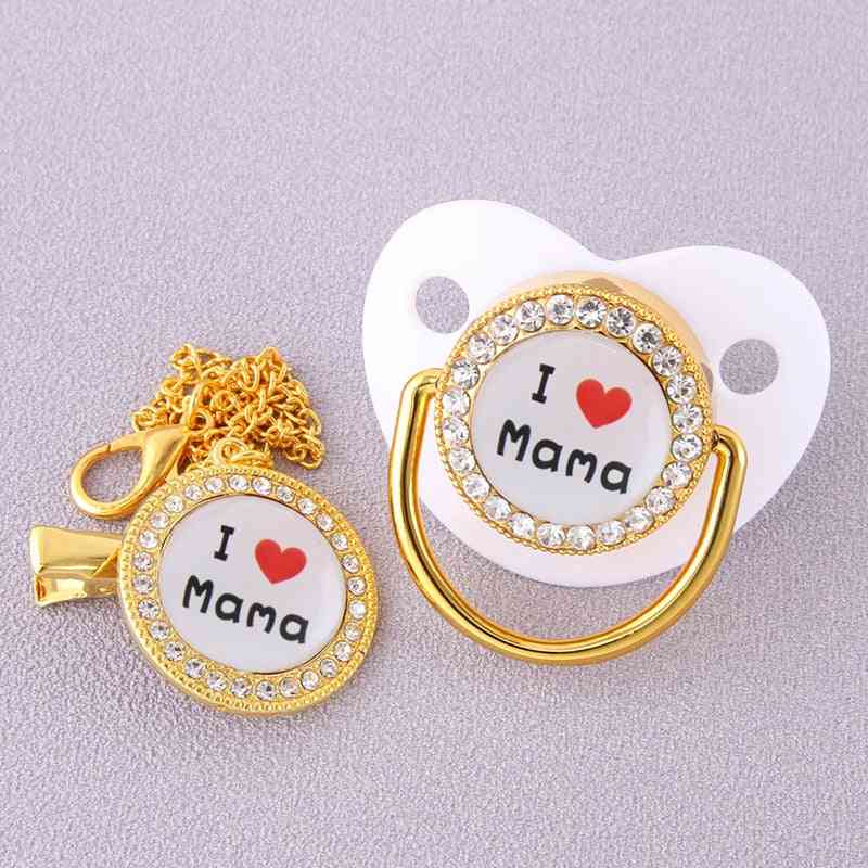 Luxury I Love Mama Bling Baby Pacifier With Clips