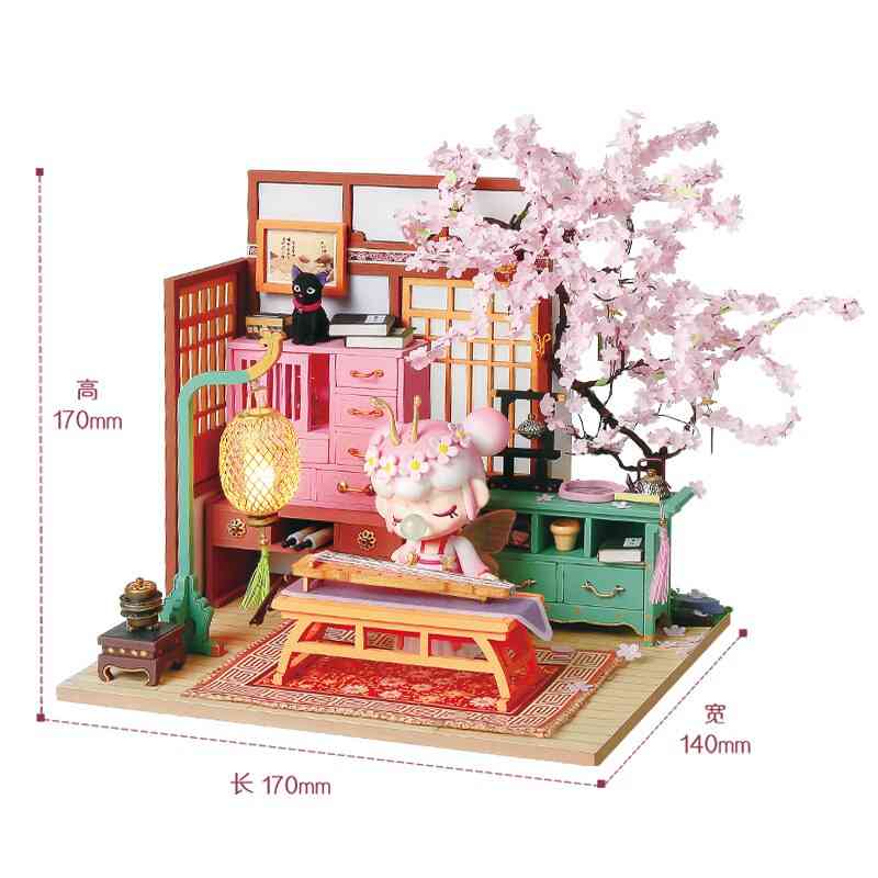 House For Doll Wooden Miniature Dollhouse With Pink Butterfly