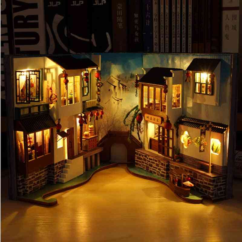 Creative Diy Book Nook Shelf Insert Kits Miniature Dollhouse With Furniture Roombox Bookends Model Building Home Decor