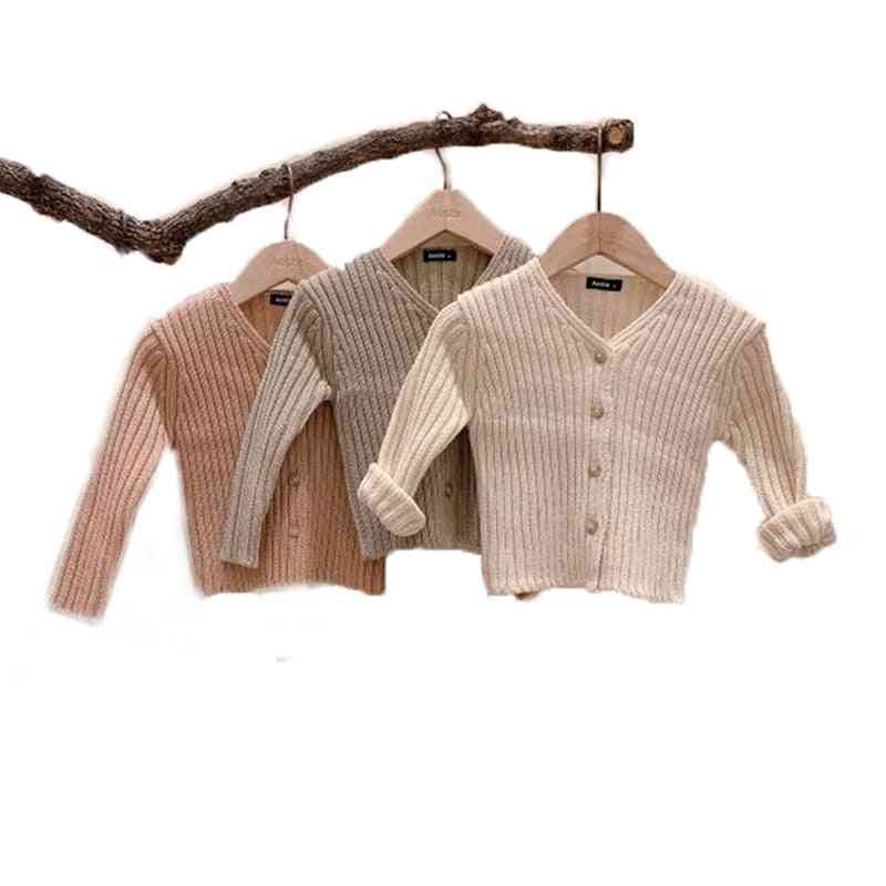 Autumn- Single Breast Knitwear, V-neck Long-sleeve, Sweater For Girl, Boy