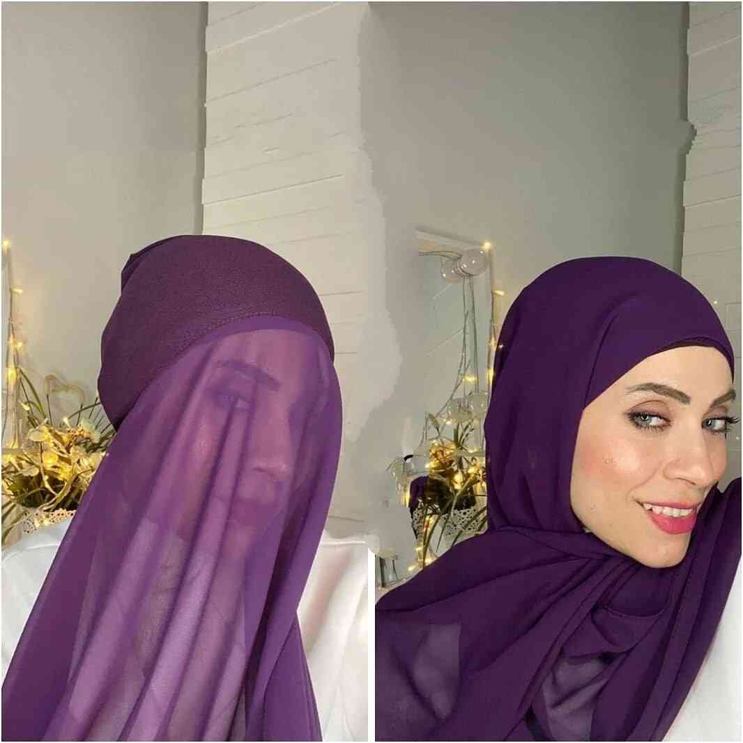 New Instant Hijab Comes With Bottoming Cap Bubble Chiffon
