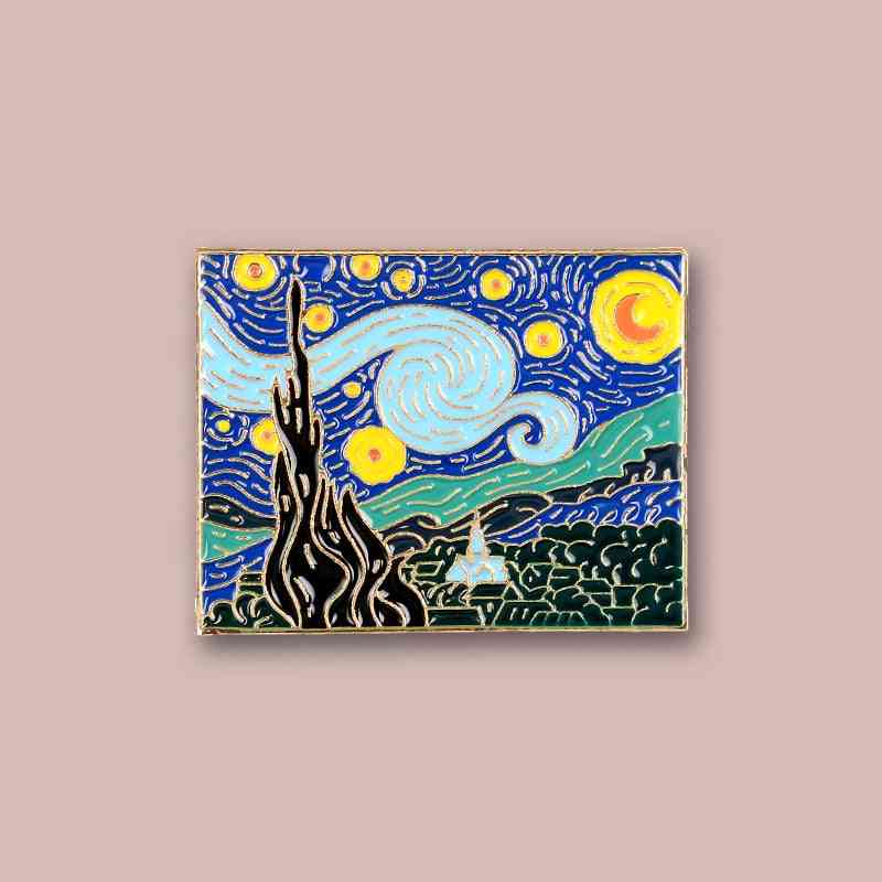 Van Gogh Paintings Quiet Starry Sky Moon Night Artwork Brooches