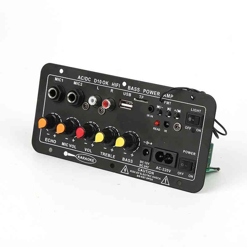 Ac 220v 12v 24v Digital Power Amplifier Stereo Amplifier Board Subwoofer Dual Microphone For 8-12 Inch Speaker Eu Us