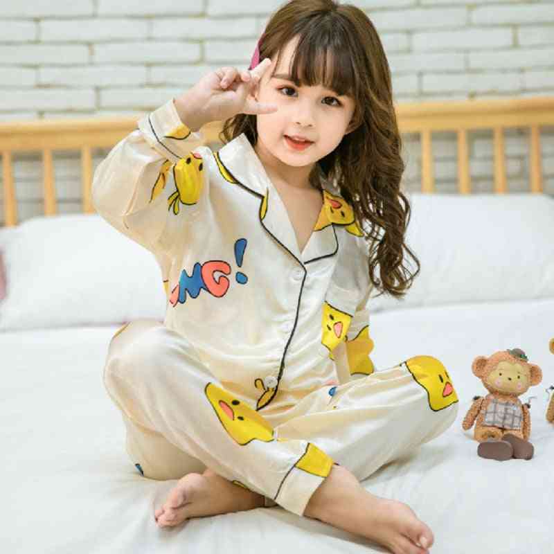 Silk Satin Pajama Set Clothes Baby - Autumn Winter Spring New Cute Cartoon Print Nightwear