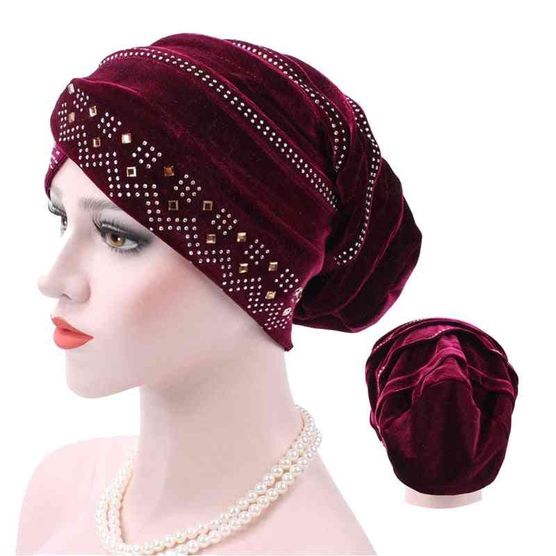 Velvet Inner Hijabs With Drill Ethnic Wrap, Head Turban Caps