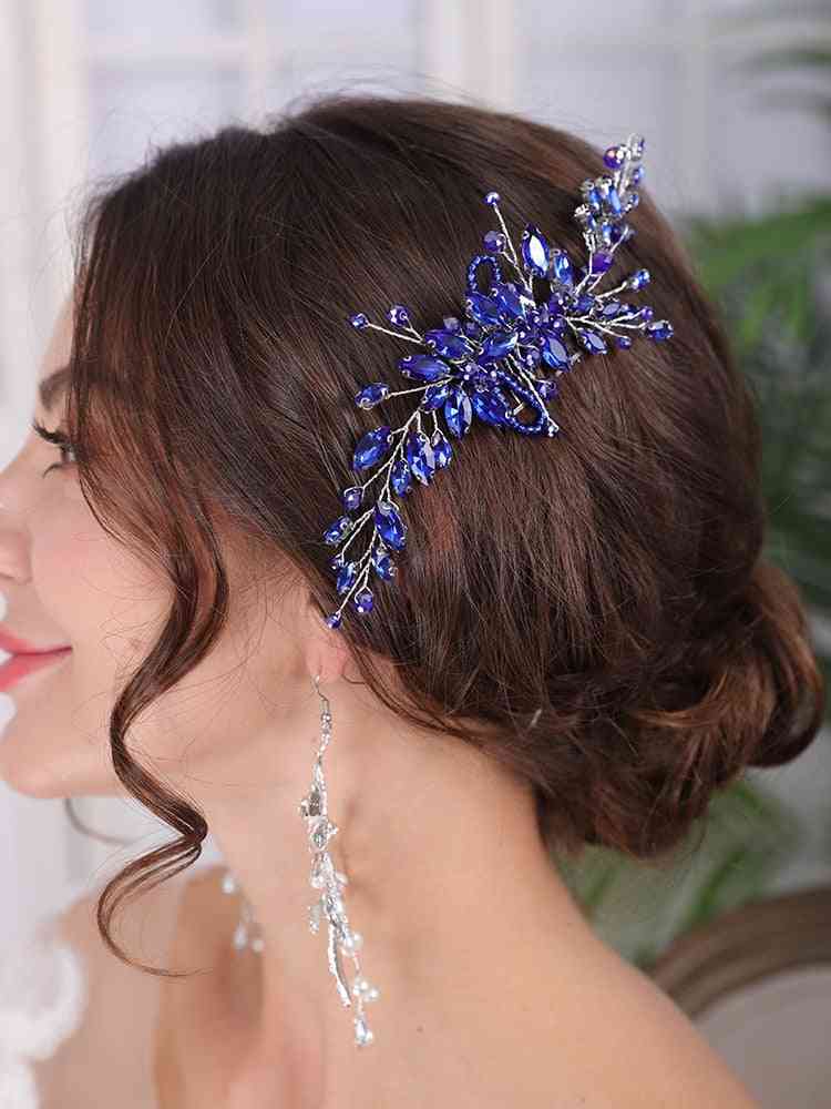 Blue Bridal Headwear Hair Comb And Earrings - Romantic Bride's Accessories Set