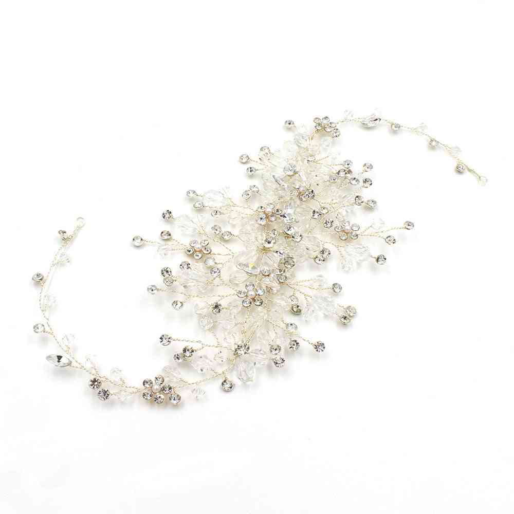 Retro Crystal Rhinestone Headband For Wedding - Silver Flower Hair Jewelry