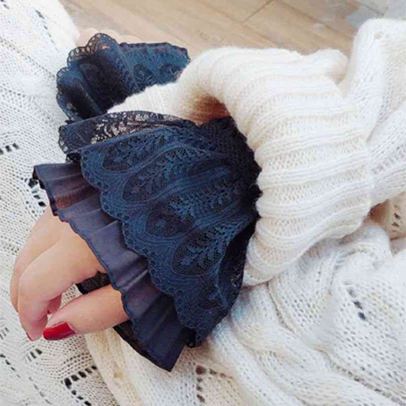 Floral Lace Pleated Ruched False Cuffs Sweater Blouse Apparel Wrist