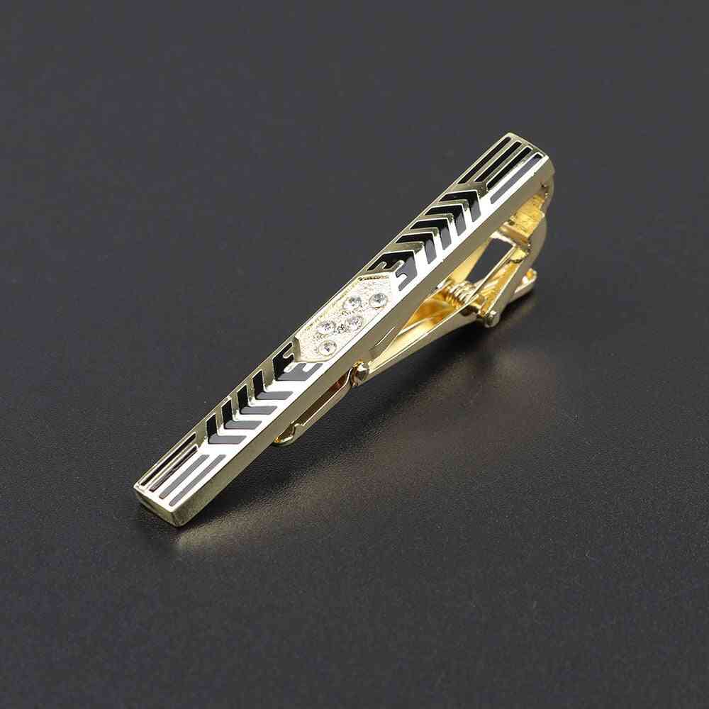 Men's Gold Black Jewel Metal Tie Clip - Bright Chrome Stainless Steel