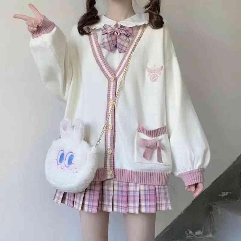 Japanese Loli V-neck Jk Uniforms Cute Sweet Sweater Jackets Cardigan Women Student School College Style Cosplay Costumes