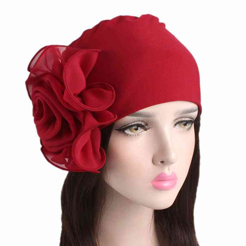 Beautiful Flower Turban Elastic Cloth Head Cap For Woman